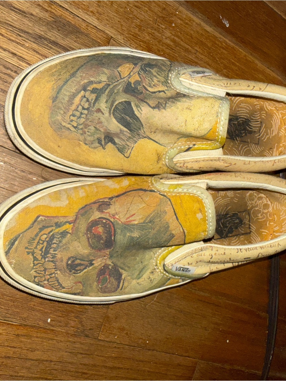Vans Yellow Canvas Slip-On Sneakers with Skull Artwork